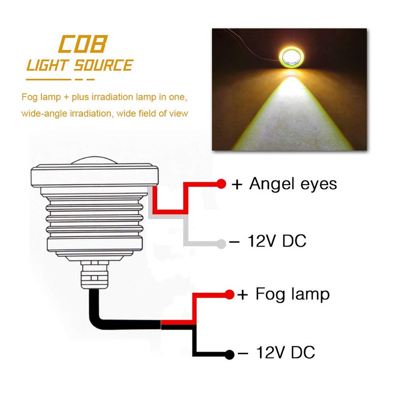 KaiDengZhe كاي دينغ زهي 2 قطعة مصباح ضباب LED بروجيكتور فائق السطوع 2.5 بوصة 12 فولت 10 واط أمبر/أصفر حلقات هالة ملائكية لمصباح رأس الدراجة النارية ضوء نهاري ضوء قيادة مصباح ضباب - Image 3